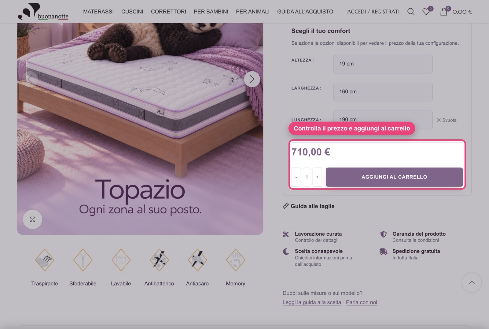 Prezzo e pulsante Aggiungi al carrello