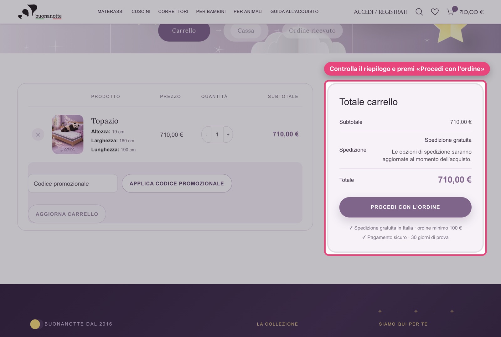Riepilogo del carrello